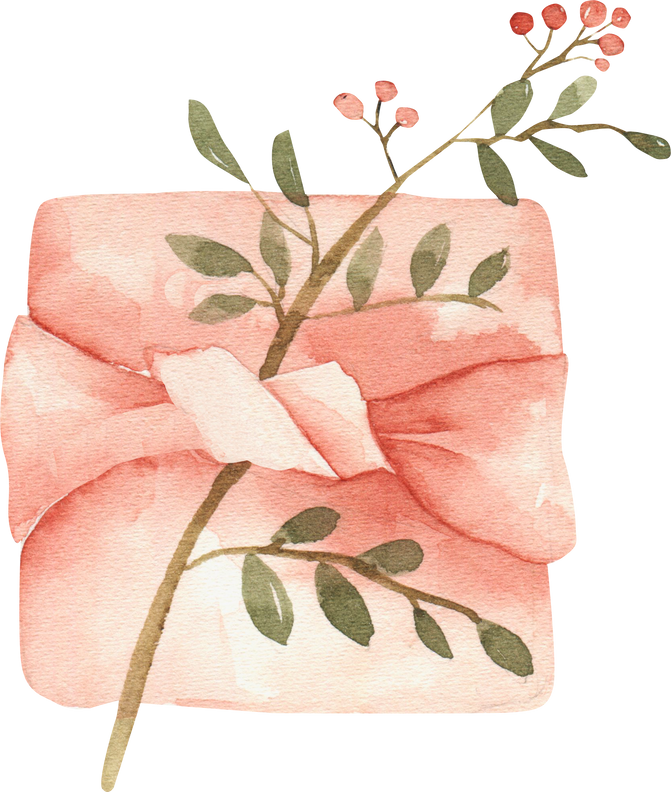 Watercolor pink gift clipart. Christmas gift png.